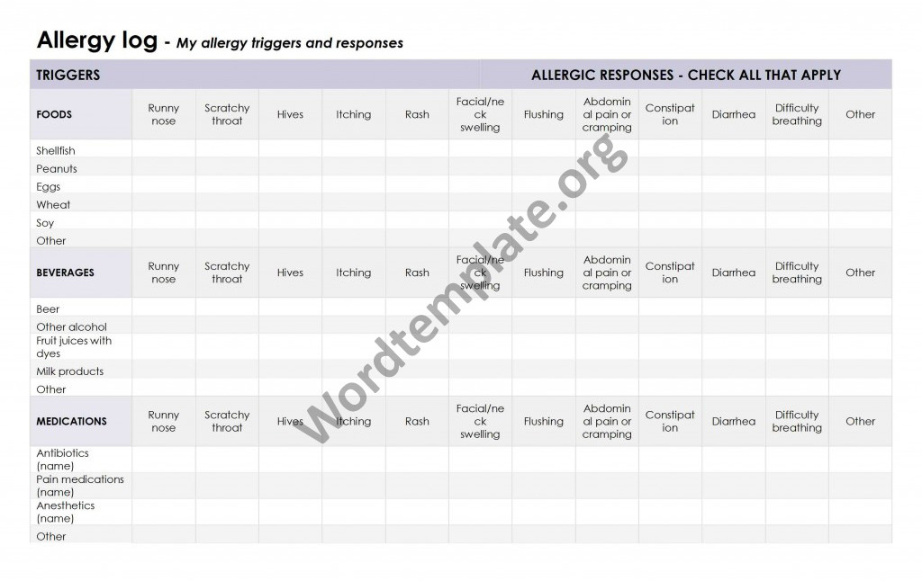 Allergy Log Template