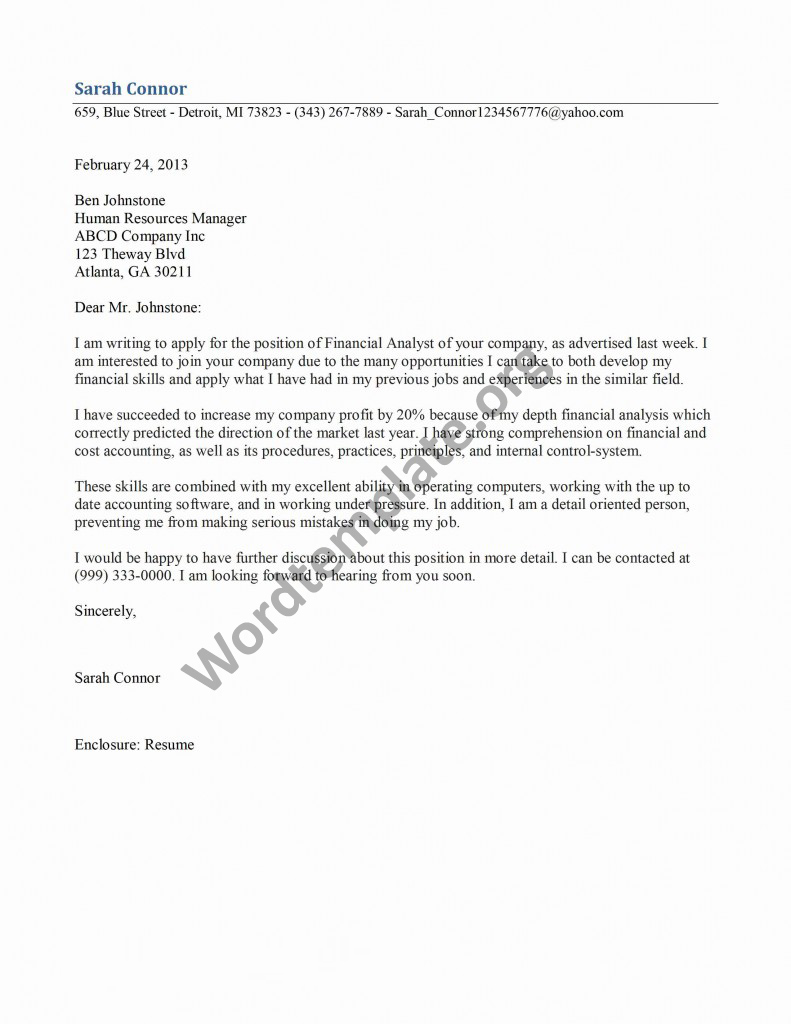 financial analyst cover letter template free microsoft